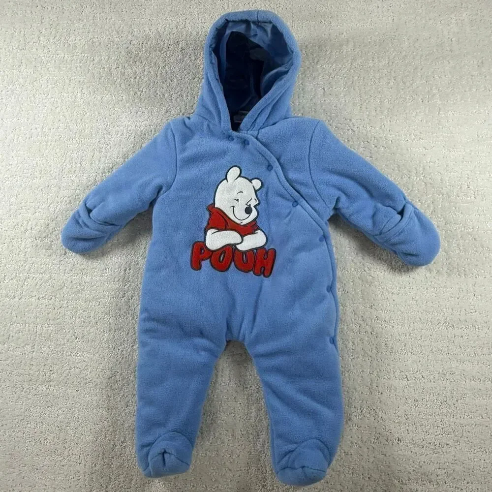 Disney Pooh Bear Blue Fleece Winter Coverall With Snaps - Infant US 3-6 Months